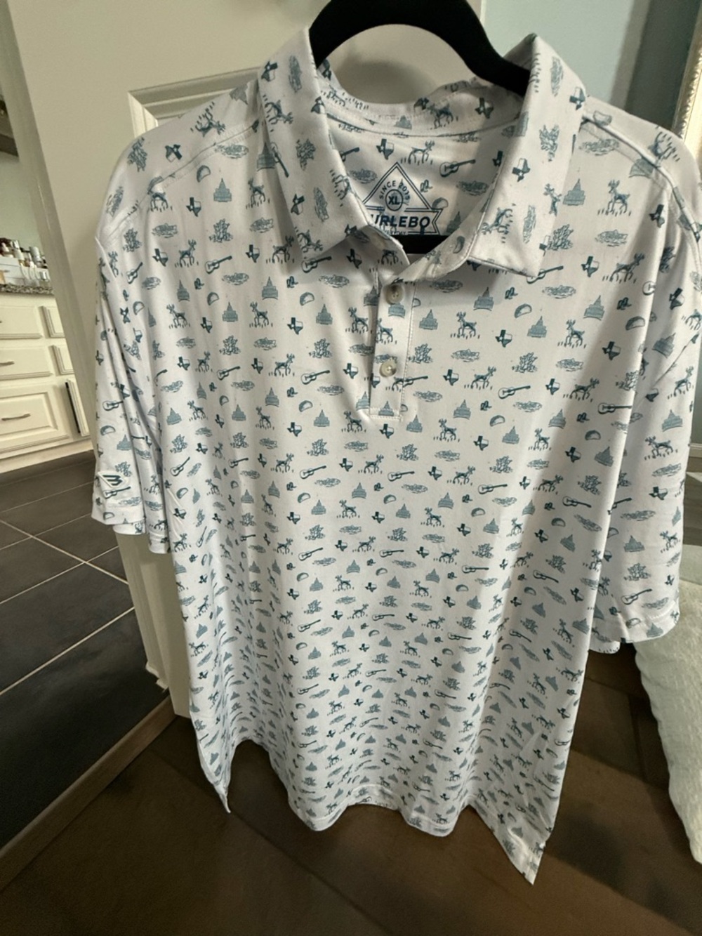 BURLEBO White Polo with Light Blue Micro Print